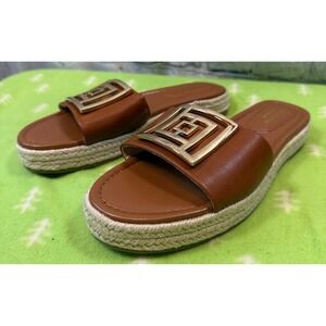Liz Claiborne Brown‎ Espadrille Platform Slides Sandals Size 7.5